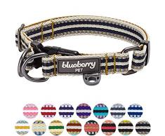 Blueberry Pet Collier Chien, 2cm M, 3M réfléchissant Multicolore Rayures Vert Olive et Bleu-Gris, Collier pour Chien Moyen