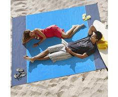 Afufu Tapis de Plage Anti Sable,Couverture de Pique-Nique Anti Sable 200 * 210cm Portable Imperméable Pliable avec 4 Piquets pour Plage, Léger, Compact. Idéal pour Plage, Pic-nic