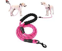 NightGhost Laisse pour Chien en Corde avec poignée rembourrée et des Fils réfléchissants, Laisse pour Corde de 5 pi Durable dans Petit, Moyen, Grand, Tout Chien (Rose)