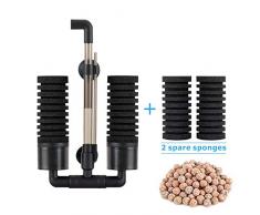 Hygger Filtres pour Aquarium, Filtre Double Éponge pour Aquarium Silencieux avec 4 Éponges et 1 Sac de Billes Céramique Filtre Intérieur pour Aquarium deau Douce et Mer 38 à 151litres(S)