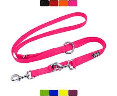DDOXX Laisse Chien Nylon, Réglable en 3 Position, 2 m | Nombreuses Couleurs & Tailles | pour Petit, Moyen Gros & Grand | Double laisses Ajustable Chat Chiot | XS, Rose Pink, 2m