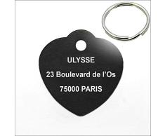 WMI Print Medaille Pendentif Chien avec Gravure Personnalisée - Coeur - 31 x 31 mm - Aluminium anodisé (Noir)