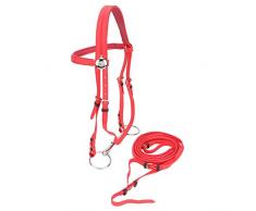 Bride de Cheval en PVC de Haute qualité, Licol réglable réglable Rouge de Harnais de Rein de Cheval, Mors Creux Creux en Acier Inoxydable