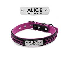 Joytale Collier Chien Personnalisé avec nom,Collier Cuir Chien Gravé avec Identification Médaille pour Petits Moyens Grands Chiens,23-29cm,Violet