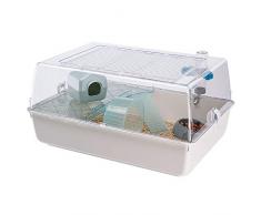Ferplast Cage en Plastique pour Hamsters et Souris Mini Duna Hamster Cage sur 2 Étages pour Petits Animaux, Toit Transparent, Accessoires Inclus, en Métal Vernis Blanc et Plastique, 55 X 39 X H 27 cm