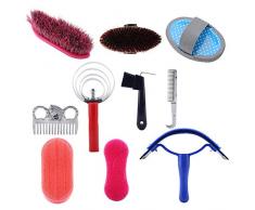 Broco Cheval Brush Set, 10 Pcs Trousse De Soins De Toilettage De Cheval Pinceau Équestre Curry Peigne Cheval Outil De Nettoyage Set Cheval Brosse Set Professionnel Cheval Outil De Nettoyage Kit