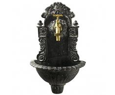 LHéritier Du Temps Fontaine de Charme Murale Source Fonte Patinée Grise avec Robinet Fonctionnel en Laiton 14x25x40cm