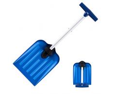 Pelle à neige pliante télescopique en aluminium, pelle utilitaire légère pour sport, poignée en T (argent / bleu, longueur ajustable: 30cm, 47cm, 60cm, lame carrée: 20,5cm x 20,5cm)