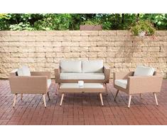 CLP Ensemble de Jardin en Résine Tressée Kiruna Sable - Meuble Lounge de Jardin en Poly Rotin Plat - 1 Canapés 2 Fauteuils 1 Table - Couleur: 45 cm (Marron Clair), Blanc crème