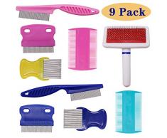 Peigne anti-déchirures pour animaux de compagnie Peignes anti-poux et anti-puces pour animaux, 9 pièces pour le toilettage et lenlèvement, Nettoyez efficacement les taches de mucus et de pellicules