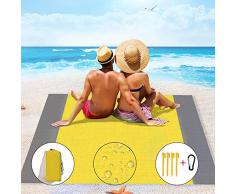 IvyLife Tapis de Plage Serviette de Plage Anti-Sable, Couverture de Plage en Plein air Randonnée Camping Pique-Nique 200 X 210cm Imperméable Léger Portable Sable Gratuit (Jaune)