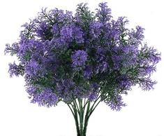 NAHUAA 4pcs Plante Artificielle Exterieur Violet 7 Branches Fleurs Artificielles Deco Fausse Arbustes Buissons Intérieur Suspendus Plante Plastique pour Jardiniere Balcon Cuisine Cimetiere Tombe