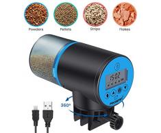 Focuspet Distributeur Nourriture Poisson Chargement USB avec Affichage LCD,Distributeur Automatique Poisson Intelligent Convient pour laquarium, 200 ML Bleu