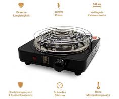 Allume Charbon Electrique Chicha BLACK HEAT (1000W | plaque chauffante shisha charbon naturel | noir) + pinces + grille + câble 140 cm (Noir)