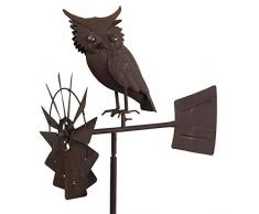 chemin_de_campagne Grande Girouette Éolienne Tuteur Porte Plante Hibou Chouette 151 cm