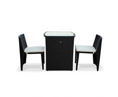 Table de Jardin en résine tressée - Doppio - Noir, Coussins écru - 2 Places, encastrable pour Balcon et terrasse