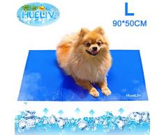 HueLiv Tapis rafraîchissant pour Chien, Grand Tapis rafraîchissant pour Animaux de Compagnie, Gel Non Toxique activé par Pression, idéal pour Chiens et chatspour Rester au Frais cet été, Bleu 90x50CM