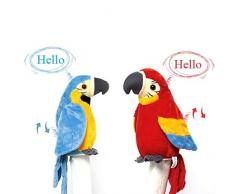 Jouet électronique en Peluche, Perroquet Apprendre à Parler, Parrot Jouets Agitant des Ailes, Jouets Interactif Intelligents Cadeau Noël Anniversaire pour Enfants - Rouge, Bleu