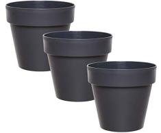 idea-station Pot de Fleur Plastique 3 Pieces, 14 cm, Anthracite, Rond, Petit, Pots de Fleurs, Pot Plante, Jardiniere, Vase, Petite, Interieur, Exterieur, incassable