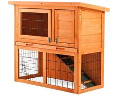 LuminPool Rabbit Bunny Hutch Cage Maison Cochon dInde Hutch Hide/Run avec Toit en linoléum à 2 Niveaux, L 90 x T 45 x H 81 cm
