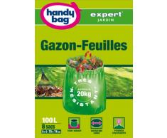 Handy Bag 1 Rouleau de 8 Sacs 100 L, Pour Gazon-Feuilles, Poignées Coulissantes, Très résistant, Ouverture Large, 70 x 74 cm, Vert