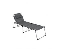 greemotion Lucca Chaise Longue, Bain de Soleil en Aluminium et Textilène avec Dossier Réglable, à 3 Pieds, Transat de Plage et Camping, Pliable, 225 x 46 x 70 cm, Gris