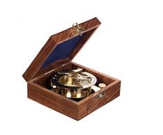 Boussole nautique 13109 décorative entièrement fonctionnelle en laiton avec cadran solaire dans un élégant coffret cadeau en bois aspect nautique, bateau, navire, maritime, nostalgie