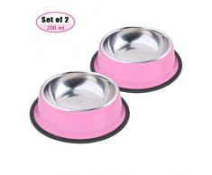 Soleebee Lot de 2 Rose Gamelle en Acier Inoxydable avec Base en Caoutchouc Antidérapant pour Les Petits Chien et Chat (200ML)