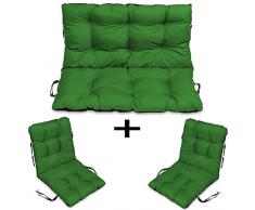 SuperKissen24 Coussin Dossier pour Banc de Jardin Canapé - 100x50 cm et Appui 100x60 + 2X 48x96 cm Coussin de Chaise Longue - Bain de Soleil - Intérieur/Extérieur – imperméable - Vert