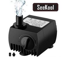 SeeKool Pompe à Eau Submersible300L / H 3W Ultra-Silencieux avec 2 Buses,4 Pieds de Ventouses pour Les Fish Tank Fontaines de Table Aquarium Pond Water Gardens.EU Plug