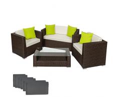 TecTake Salon de Jardin Résine Tressée Poly Rotin Aluminium + 4 Oreillers Supplémentaires - diverses couleurs au choix - (Marron antique)
