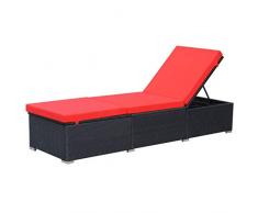 vidaXL Chaise Longue dExtérieur Résine Tressée Noir/Rouge Transat Chilienne