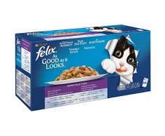Felix Ghiott - Nourriture pour Chat en Multi-Pack - Sélection Mixte bœuf/Poulet/Saumon/Thon - 44 portions de 100 g