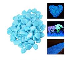 BUZIFU Lot de 200 PCS Cailloux Jardin Fluorescent Galet Aquarium Décoratif Gravier Artificiel en Résine Petite Pierre Phosphorescente pour Décoration Allé Jardin Aquarium Bassin Extérieur - Bleu