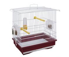 Ferplast Cage pour Canaris et Petits Oiseaux Exotiques Giusy Cage Rectangulaire pour Oiseaux, Métal Robuste Vernis Blanc et Bac de Cage en Plastique Rouge, 39 X 26 X H 37 cm