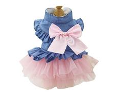 Zoonpark® Chiot Pet Vêtements, pour animal domestique Chien avec nœud en denim Robe tutu dété Vêtements pour petit chien chat chiot