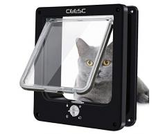 CEESC Chatière pour Chat, Chatière Imperméabiliser avec verrou Rotatif à 4 Voies pour Chat, Petit Chien, Facile à Installer et à Utiliser, Version améliorée