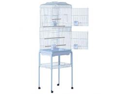 Pawhut Grande volière Multi-Accessoires mangeoires perchoirs bac Amovible roulettes 48 x 37 x 160 cm Blanc