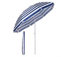 Sekey® Parasol Ø 160 cm inclinable pour Patio Jardin Balcon Piscine Plage Rayures Blanches Bleues Rond Sunscreen UV20+