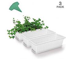 3 Packs Rectangulaire en Plastique Planteur De Fleurs Jardinière Culture des Légumes De Jardin Container Pot De Fleurs Nursery Pots pour Windowsill Jardin Patio Home Décor White