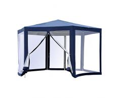Outsunny Tonnelle Barnum Tente de réception hexagonale 10 m² Style Cosy métal Polyester imperméabilisé Bleu Blanc