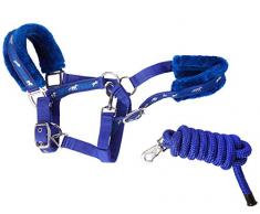 Cwell Equine Collier Licol rembourré en Fourrure avec Laisse Assortie Bleu Roi (Pony)