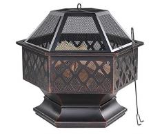 Brasero de Jardin Acier Rond 70x61x62,5cm Noir-Bronze Transport Barbecue Jardin été feu Bois extérieur Vacances Camping Foyer