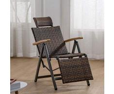 DX Bain de Soleil Pliant, Fauteuil Relax en Rotin 90-170 Réglage avec Accoudoir en Bois Massif, Conception de Couvre-Pieds Antidérapant pour la Piscine de Patio Intérieur Extérieur Plage, Marro