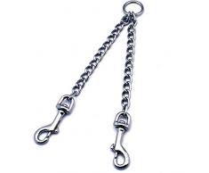 HAPPY HACHI Laisse Double Chien (L-4.0mm*70cm) Chaîne en Acier à Double Chien Chaîne Chromée à 2 Voies Métal Chromé 2 Chiens Laisse de Sécurité pour Entraînement