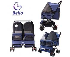 Poussette double pour animal de compagnie pour 2 chiens/chats (poussette pour chien/chat avec 4 roues (Noir)