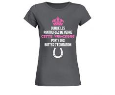 TEEZILY T-Shirt Femme Oublie Les Pantoufles de Verre, Cette Princesse Porte des Bottes déquitation - Gris Anthracite - M