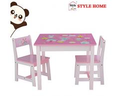 NTS Salon de Jardin pour Enfant en Bois 1 Table 1 Table et 2 chaises avec Lapin et Moulin à Vent