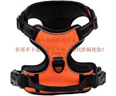 Qklovly Harnais pour chien, en nylon, réglable et rembourré avec poignée, harnais de dressage réfléchissant imperméable et respirant, orange noir