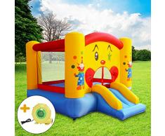 Costway Aire de Jeux Gonflable de Motif de Clown Trampoline Château Gonflable avec Toboggan pour Enfant en Tissu Oxford Equipée de Filet Protecteur et Pompe 300 x 225 x 175